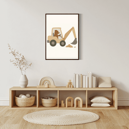 Bär im Bagger-Kinderposter P041