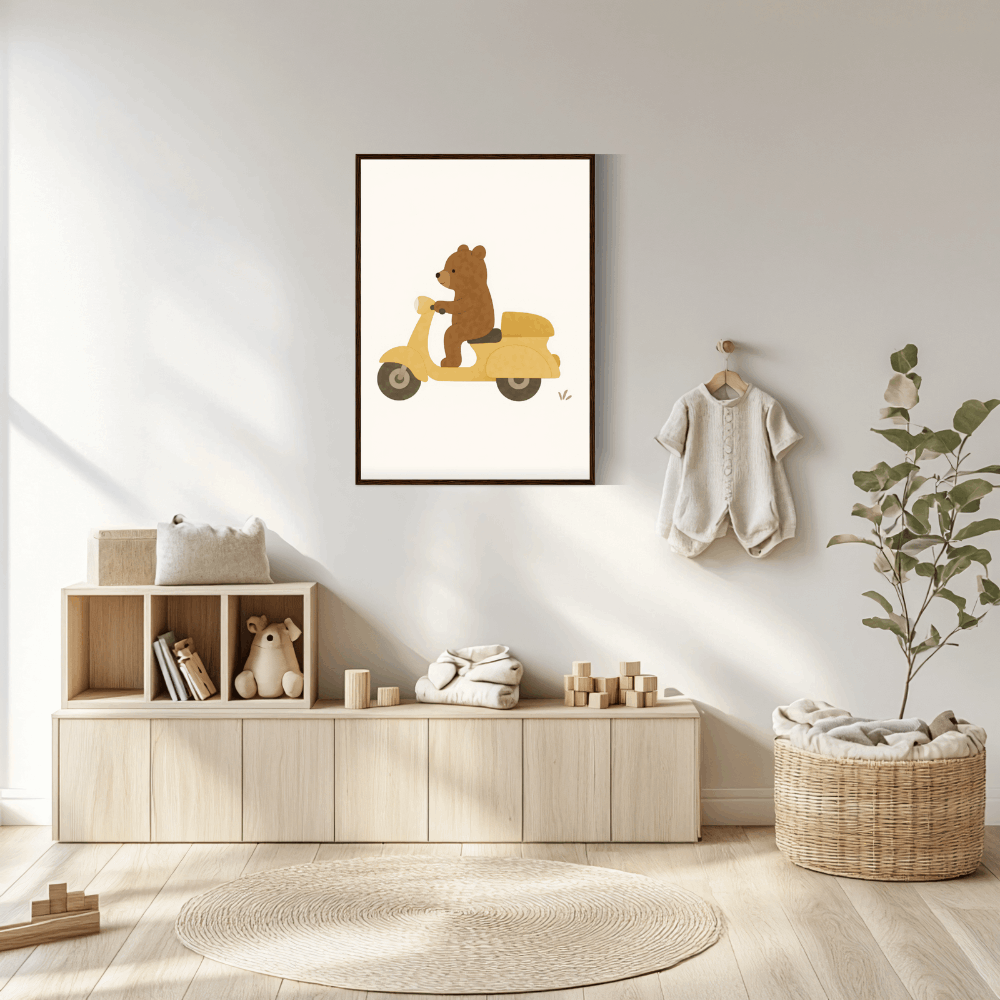 Bär auf Vespa-Kinderposter P046