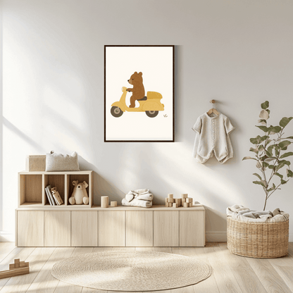 Bär auf Vespa-Kinderposter P046